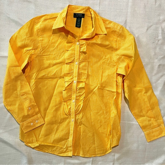 Lauren Ralph Lauren Yellow Gingham Women’s Shirt Size Medium - Picture 1 of 8